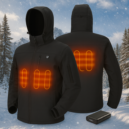 Heated Jacket | Waterproof Heated Softshell Hunting Coat with 5V Battery Pack & Detachable Hood | Plus Size Heated Camo & Fishing Jackets